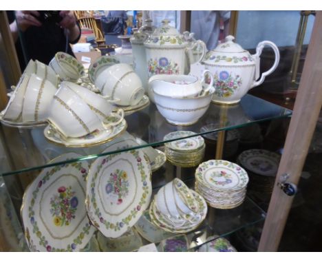 A part Adderleys " Meadowsweet " fine bone china tea service comprising teapot, hot water jug, sugar bowl, milk jug, two cake