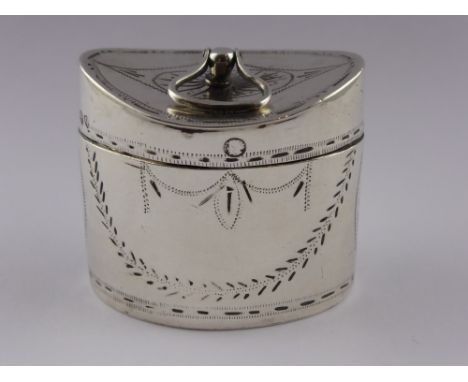 A Rare 18th Century Snuff Box, in the form of a tea caddy with foliate engraving. Two sets of Dutch marks for circa 1790 and 