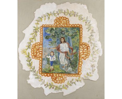 THEOFILOS HADJIMICHAEL (1871-1934)L'ange de l'amour pigments naturels sur mur contrecollé sur panneau153 x 135 cm. (60 1/4 x 
