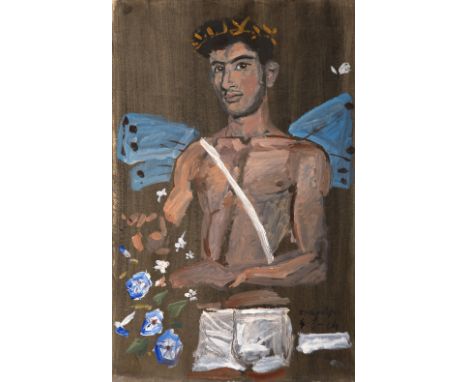 YANNIS TSAROUCHIS (1910-1989)Zephyros - Eros signé en grec et daté '4-3-64' en bas à droiteacrylique sur papier49,5 x 31,5 cm