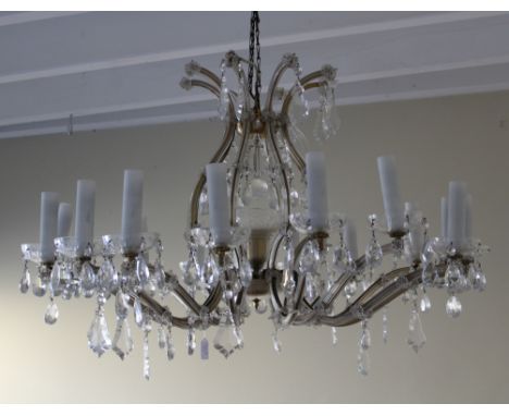A 20th century Venetian sixteen light, eight branch electrolier with facet cut pendant drops and lustre swags. 100 x 150cm ( 