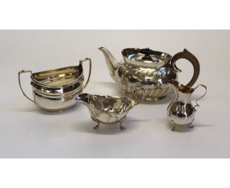 A collection of Victorian and later sterling silver table ware to include a sterling silver teapot by Roberts and Belk. The t