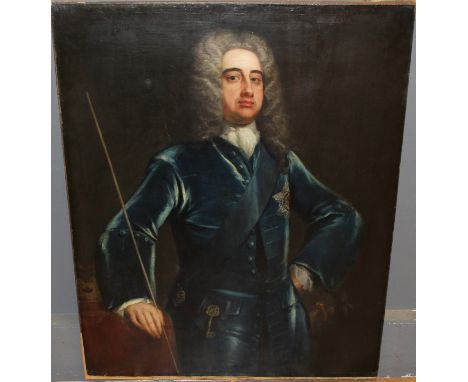 Circle of Sir Godfrey Kneller, British ( 1646-1723) Portrait of a Nobleman. Three quarter length, wearing Garter Star, standi