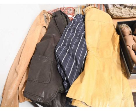 Modern Gents Clothing comprising an Armani Collezioni light tan leather jacket with collar and button fastening (labelled siz