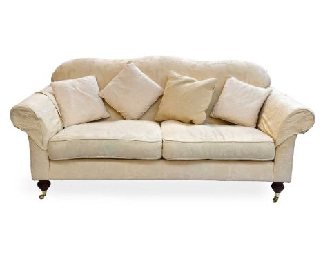 A Modern Scroll Back Sofa, 200cm by 107cm by 91cmSome stains, firm to sit on, structurally sound