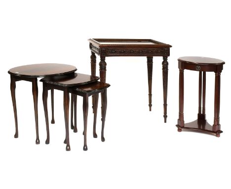 A Reproduction Mahogany Bijouterie Table, 66cm by 50cm by 75cm, containing one volume ''The Parish Churches in the Ancient Va