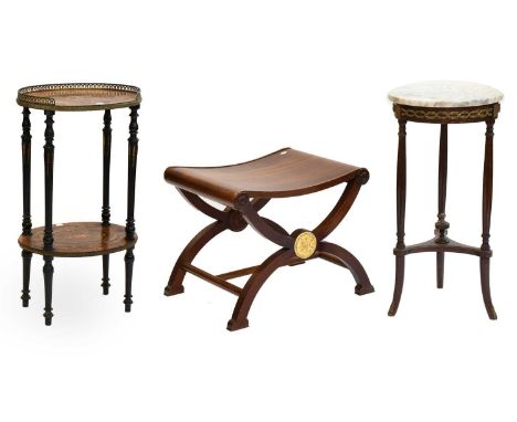 A 19th Century Ebonised and Red Felted Drop Leaf Lamp Table, together with A French Inlaid Part Ebonised Gilt Metal-Mounted W