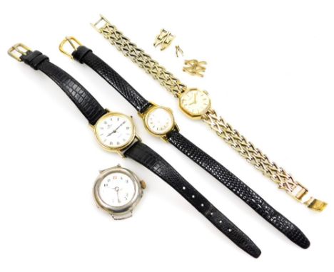 A silver cased wristwatch, with enamel dial, Swiss movement, stamped 925, and various other lady's wristwatches. (4)