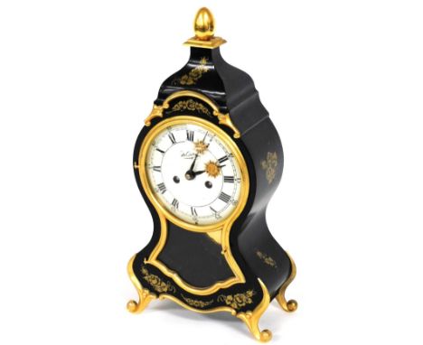 A German ebonised and gilt mantel Neuchateloise clock, the enamel dial stamped Du Chateau, Schmid Schlenker eight day movemen