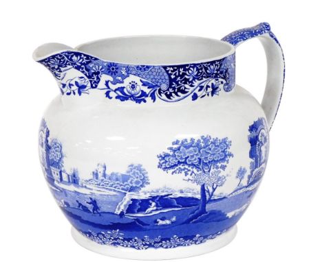 A Spode printed blue and white Italian pattern water jug, black printed marks, numbered M3, 24cm high. 