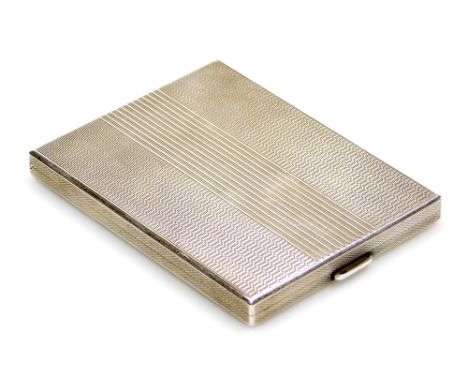 A George VI silver cigarette case, with engine turned decoration, the interior marked 'The Belvoir', Birmingham 1943, 10.5cm 