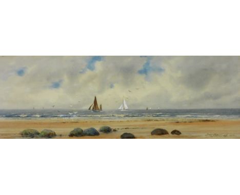 20thC British School. Seascape with sailing boats and sea gulls, watercolour on paper, indistinctively signed and dated 1923,