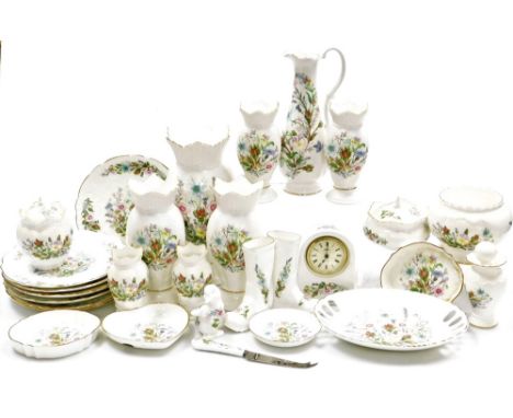 Various Aynsley Wild Tudor pattern wares, to include a vase with flared rim, 29cm high, pierced dish, various plates, other i