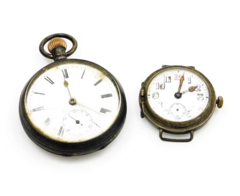 An early 20thC silver cased wristwatch,  with white enamel dial, case stamped 925, with import marks, and an Edwardian gentle