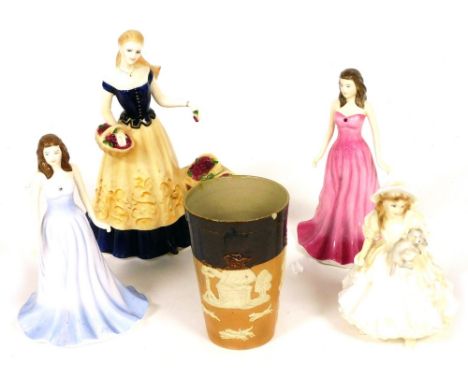 A group of ceramics, comprising Royal Doulton figures of Diamond, and Ruby, Royal Worcester figures of Cherry, and Lucy, and 