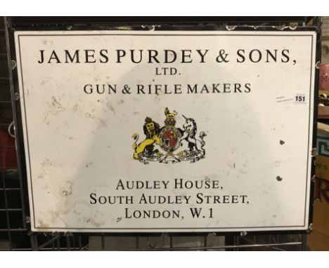 ENAMEL JAMES PURDEY &amp; SONS SIGN - 43 CMS X 60 CMS