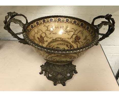 BRONZE CENTREPIECE HAND PAINTED BOWL (1895) - 30 CMS (H) X 42 CMS (W)