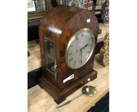 WHITEHURST WALNUT CASED MANTLE CLOCK IN FULL WORKING ORDER 45CM TALL X  32CM WIDE