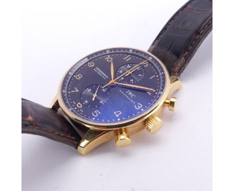 An IWC Schaffhausen 18ct yellow gold automatic chronograph Wristwatch,&nbsp;ref. 3714 model 'Portugieser', circa 2000 with a 