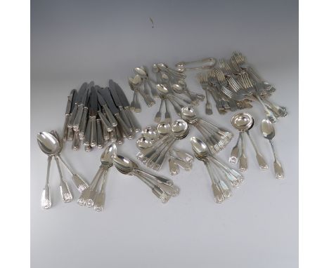 A matched Canteen of silver fiddle, thread and shell Cutlery, including a six place setting by&nbsp;Atkin Brothers, hallmarke