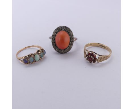 A small antique graduated five stone opal Ring,&nbsp;mounted in unmarked gold, tested as 15ct, Size K, 1.5g, together with a 