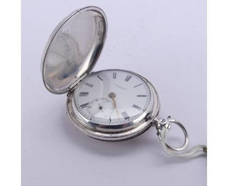 A Victorian J. W. Benson silver hunter cased Pocket Watch, signed white enamel dial with Roman numerals and subsidiary second