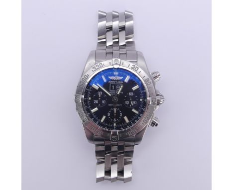 A Breitling Blackbird stainless steel Chronograph bracelet Wristwatch, ref. A44359, black dial, complete with case, spare lin