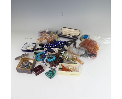 A quantity of Costume Jewellery, including glass and bead necklaces, faux pearls, a turquoise matrix pendant, vintage white p
