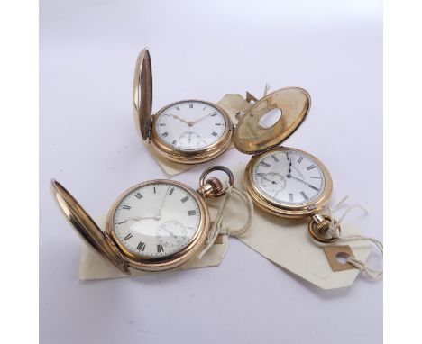 An early 20thC Waltham gold plated hunter Pocket Watch, the unsigned white enamel dial with Roman numerals, subsidiary second
