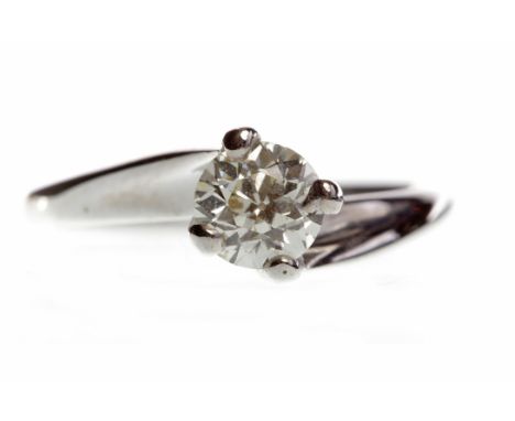 EIGHTEEN CARAT WHITE GOLD DIAMOND SOLITAIRE RING
with a four claw set round brilliant cut diamond of approximately 0.50 carat