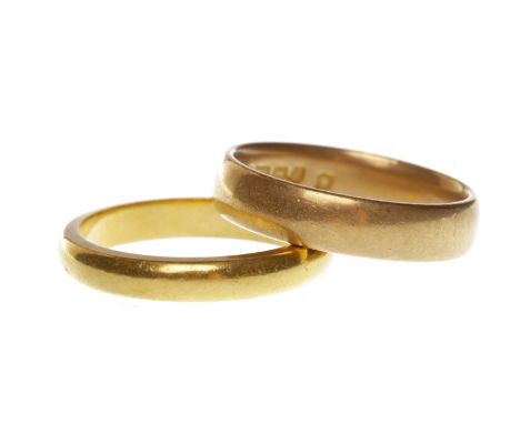 TWO TWENTY TWO CARAT GOLD WEDDING BANDS
size K-L and size L, 9.5g gross