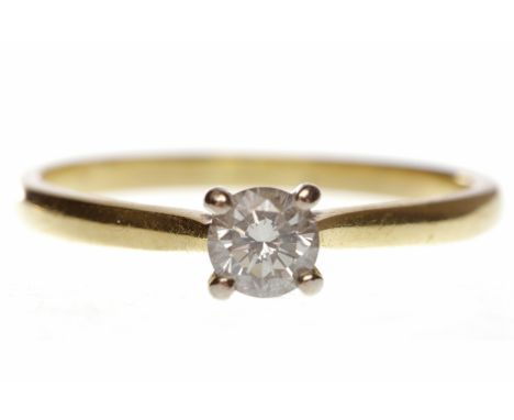 EIGHTEEN CARAT GOLD DIAMOND SOLITAIRE RING
with a four claw set round brilliant cut diamond of approximately 0.35 carats, siz