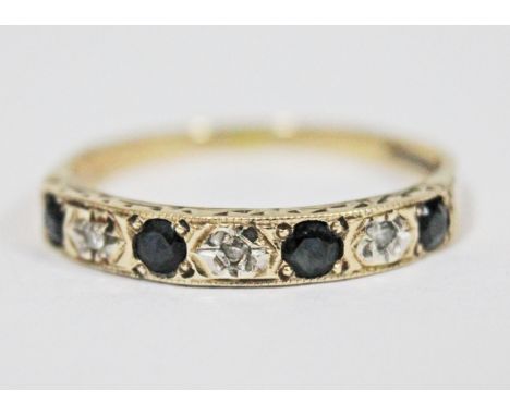 A hallmarked 9ct gold diamond sapphire ring, gross wt. 2g, size R/S.