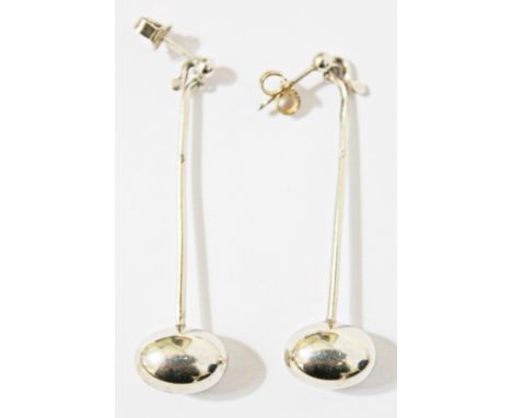 A pair of Georg Jensen Danish Sterling silver drop earrings, 20th Century, length 5cm each. Condition - good, damage/repair f