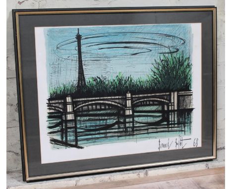 After Bernard Buffet, "La Tour Eiffel", colour lithograph, glazed and framed 57cm x 72cm.