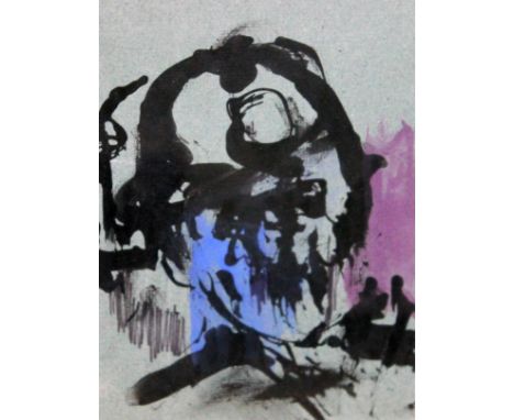 James Lawrence Isherwood FRSA FIAL, untitled, abstract portrait of a miner, pencil, ink and wash on green paper, 17cm x 12cm,