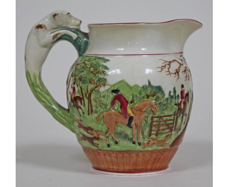 A Wedgwood John Peel hunting jug, height 14cm. Condition - good, no chips, cracks nor any restoration, general wear.