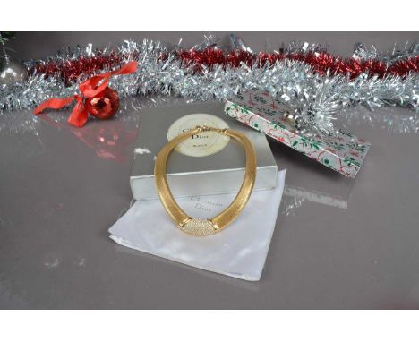 A Christian Dior paste and mesh gilt metal chocker necklace,  the oval shape with pave set paste stone to base, in a silver c