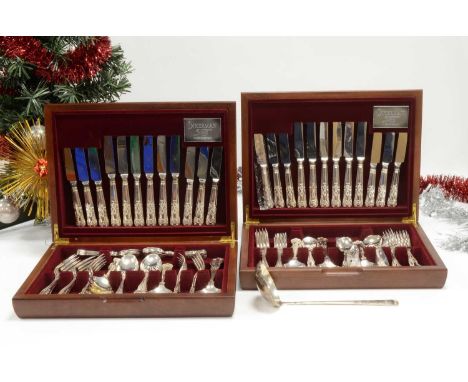 A modern canteen of kings pattern style silver plated cutlery for twelve by Inkerman, presented in two wooden cases, together