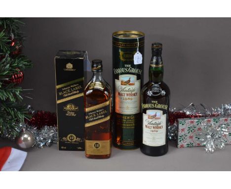 Two boxed bottles of Scotch Whisky, incuding a 1 litre The Famous Grouse Vintage Malt Whisky 1989 bottled in 2002, and a John