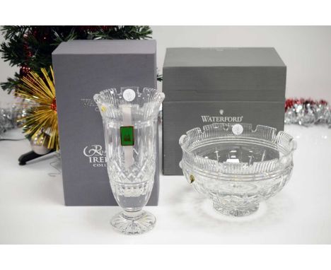 Two modern Waterford Lead Crystal Lismore Castle items, both boxed, including a footed bowl, 25cm diameter, and a footed vase