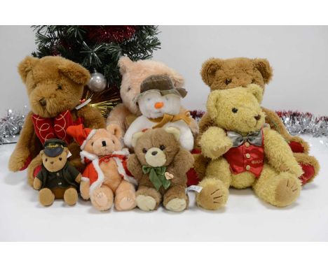 Seven modern Christmas related and other Teddy bears, two 1997 Harrods bears, two other from Harrods, a Snowman bear and two 