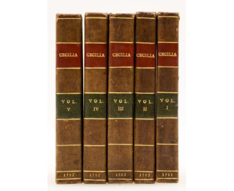 [Burney (Fanny)] Cecilia, or Memoirs of an Heiress, 5 vol., first edition, vol. 5 lacking blank leaf R8 at end, book-label of