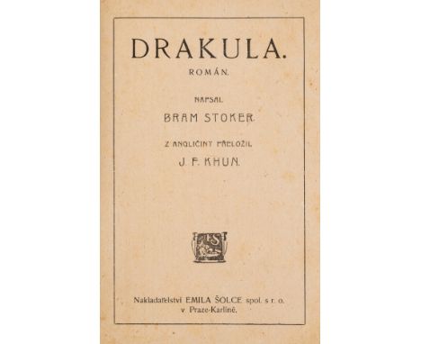 Stoker (Bram) Drakula. Román, 2 vol., first Czech edition, vol. 1 title with lower margin trimmed, lightly browned throughout