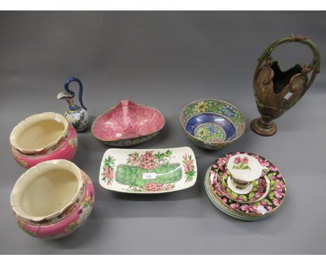 Three various Maling pottery bowls together with a Royal Albert part tea service, small Continental pottery jug vase, Contine