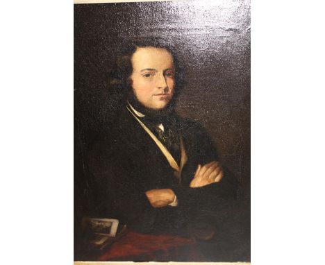 19th Century oil on canvas, half length portrait of a young man, gilt framed, 15.5ins x 11.5ins 