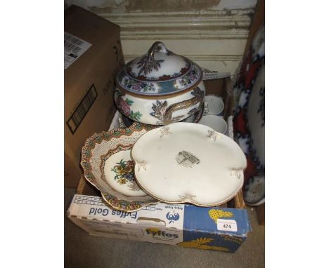 Copeland Spode dessert service (at fault), two handled pedestal comport and cover (at fault), fruit bowl and serving plate de