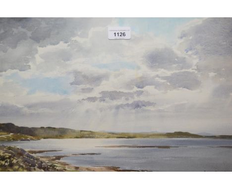 Edward Ashton Cannell, watercolour, coastal inlet scene with shards of light, signed, gilt framed, 13ins x 21ins 