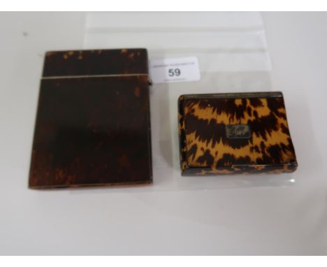 George III tortoiseshell card case together with a similar snuff box 