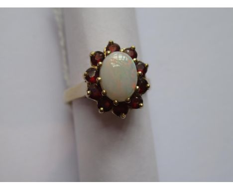 9ct Gold opal and garnet dress ring 